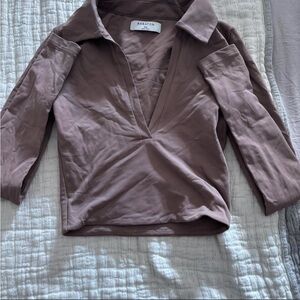 Aritzia Babaton Dusty Mauve Brown Collared Contour Long Sleeve Top